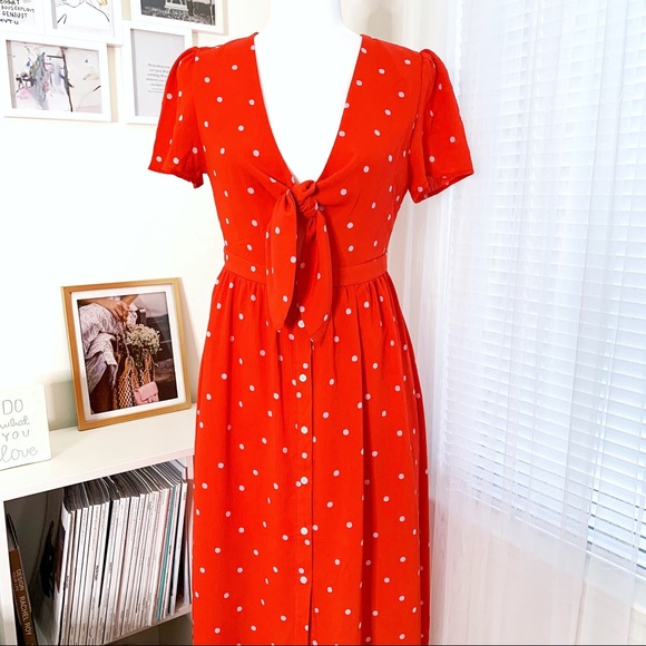 Everly Dresses & Skirts - Everly Poppy Red Polka Dot Bow Tie Midi Dress 6